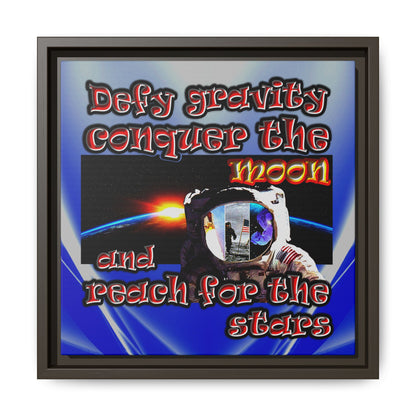 defy conquer reach - framed canvas art (blue-white wave)