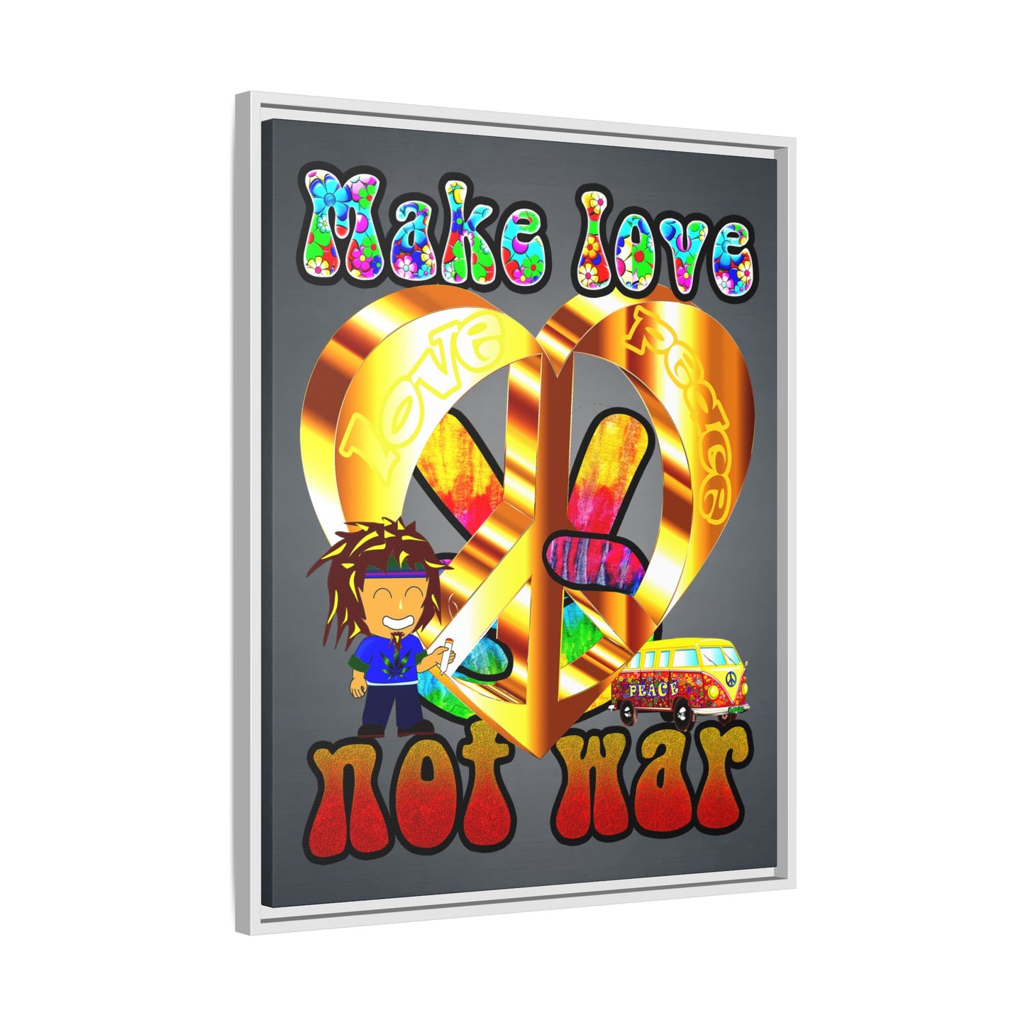love peace - framed canvas art (grey-light grey)