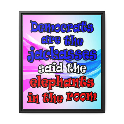 donkeys and elephants - framed canvas art (light blue-pink wave)