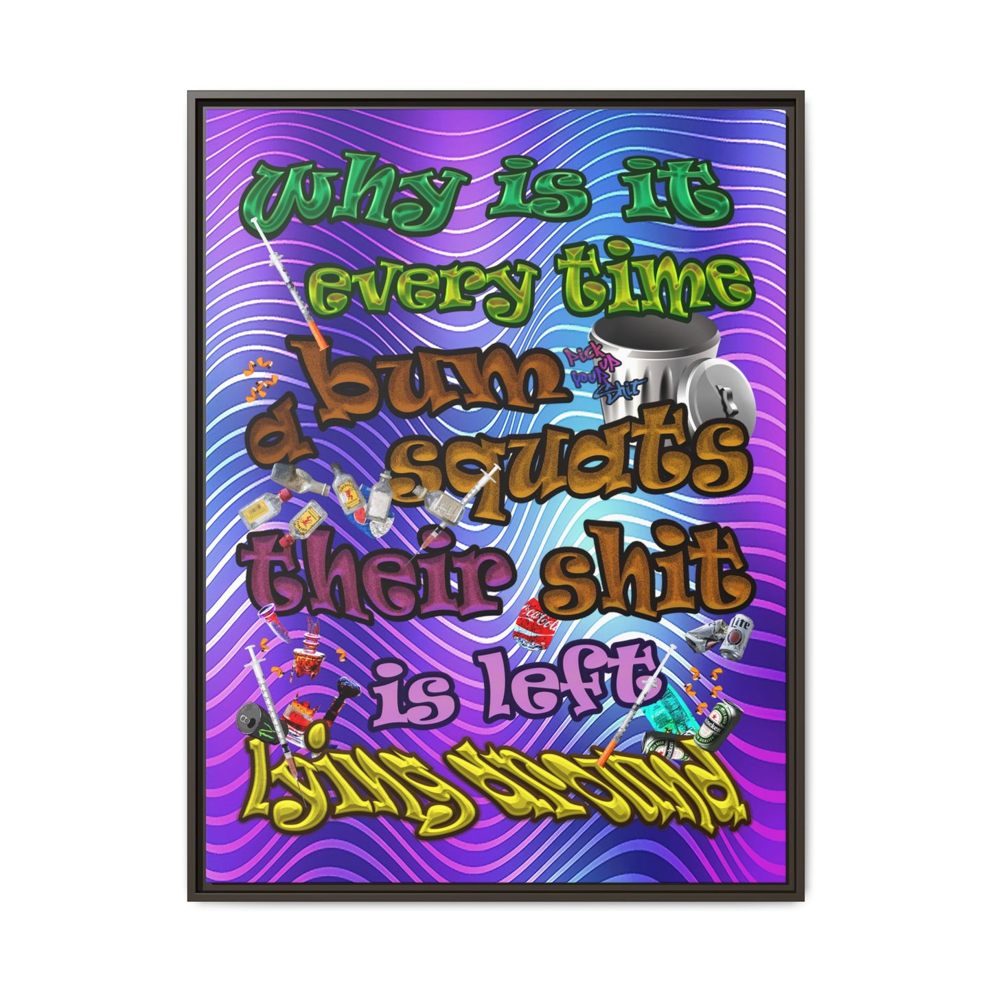 the bum's shit - framed canvas art (purple wave)