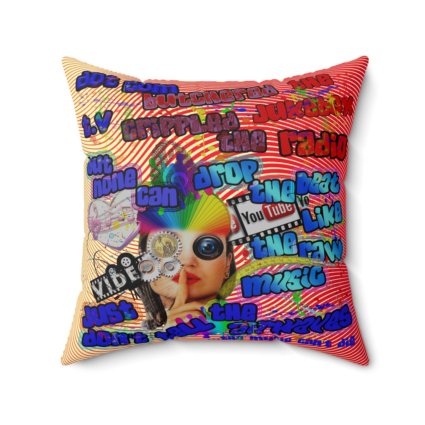 drop the beat - Spun Polyester Square Pillow - (yellow-orange wave)