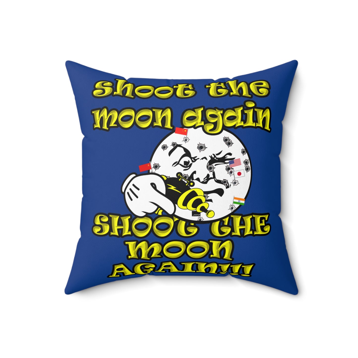 shoot the moon again - Spun Polyester Square Pillow - (dark blue)