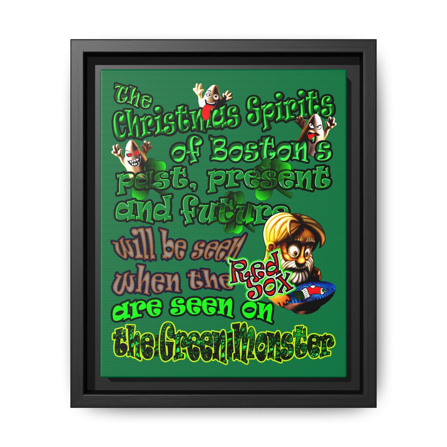 christmas spirits of boston - framed canvas art (dark green)