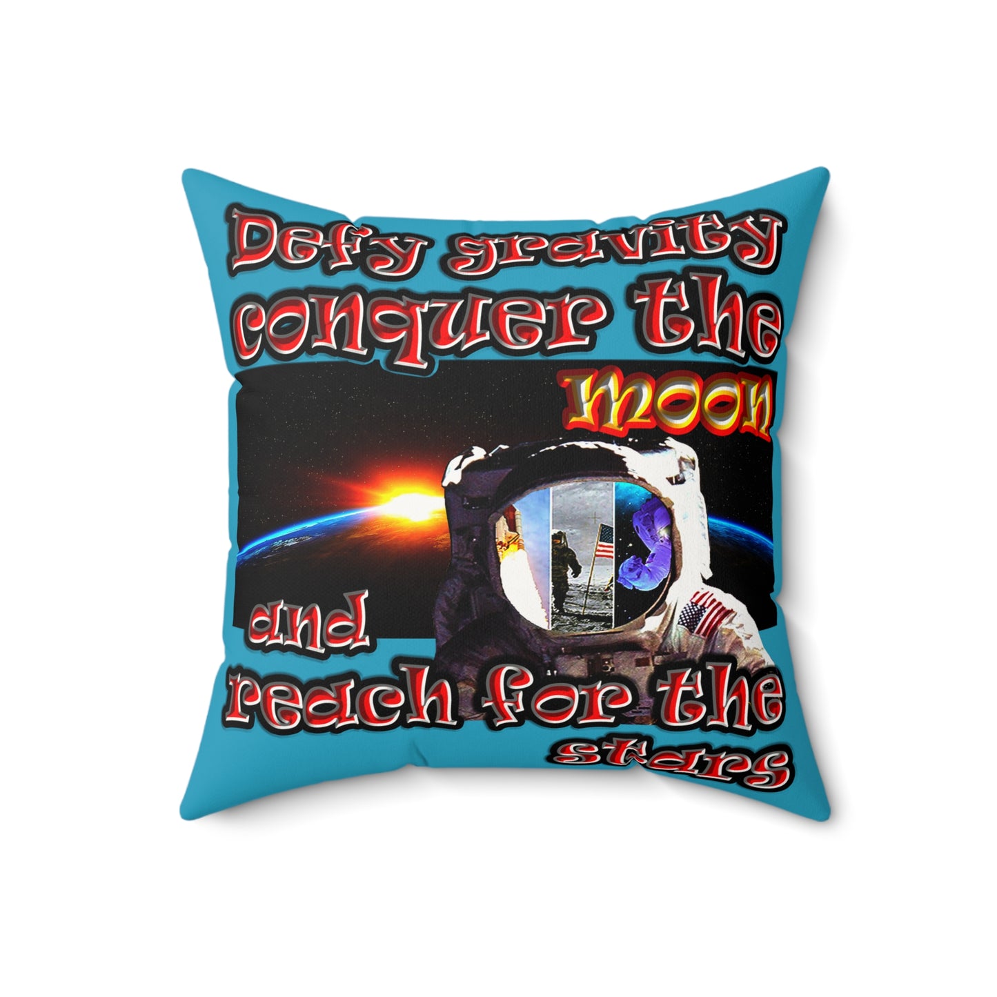defy conquer reach - Faux Suede Square Pillow - (turquoise)