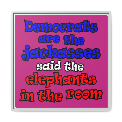 donkeys and elephants - framed canvas art (pink)
