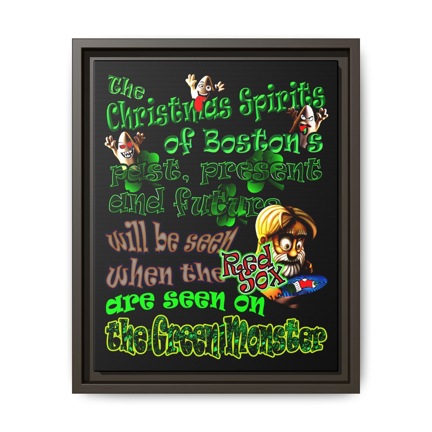 christmas spirits of boston - framed canvas art (black)