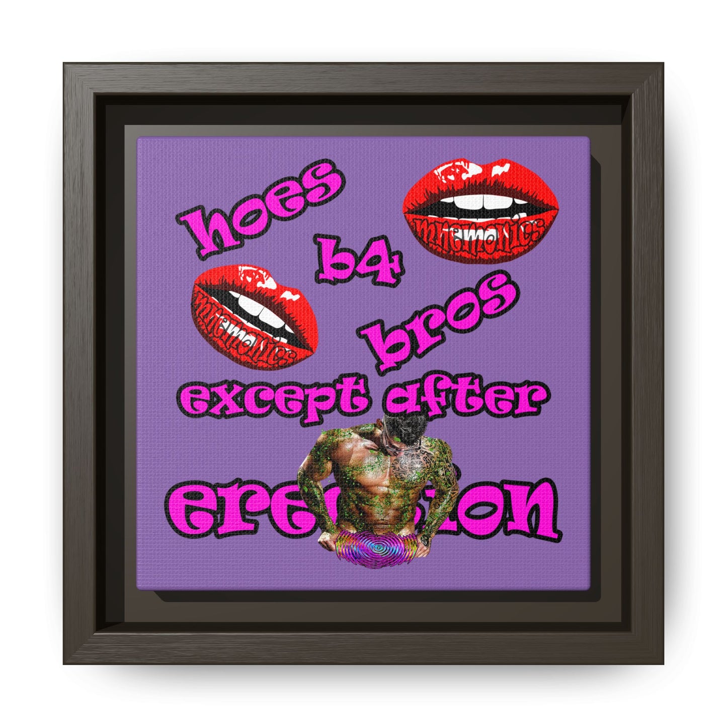 hoes b4 bros - framed canvas art (light purple)