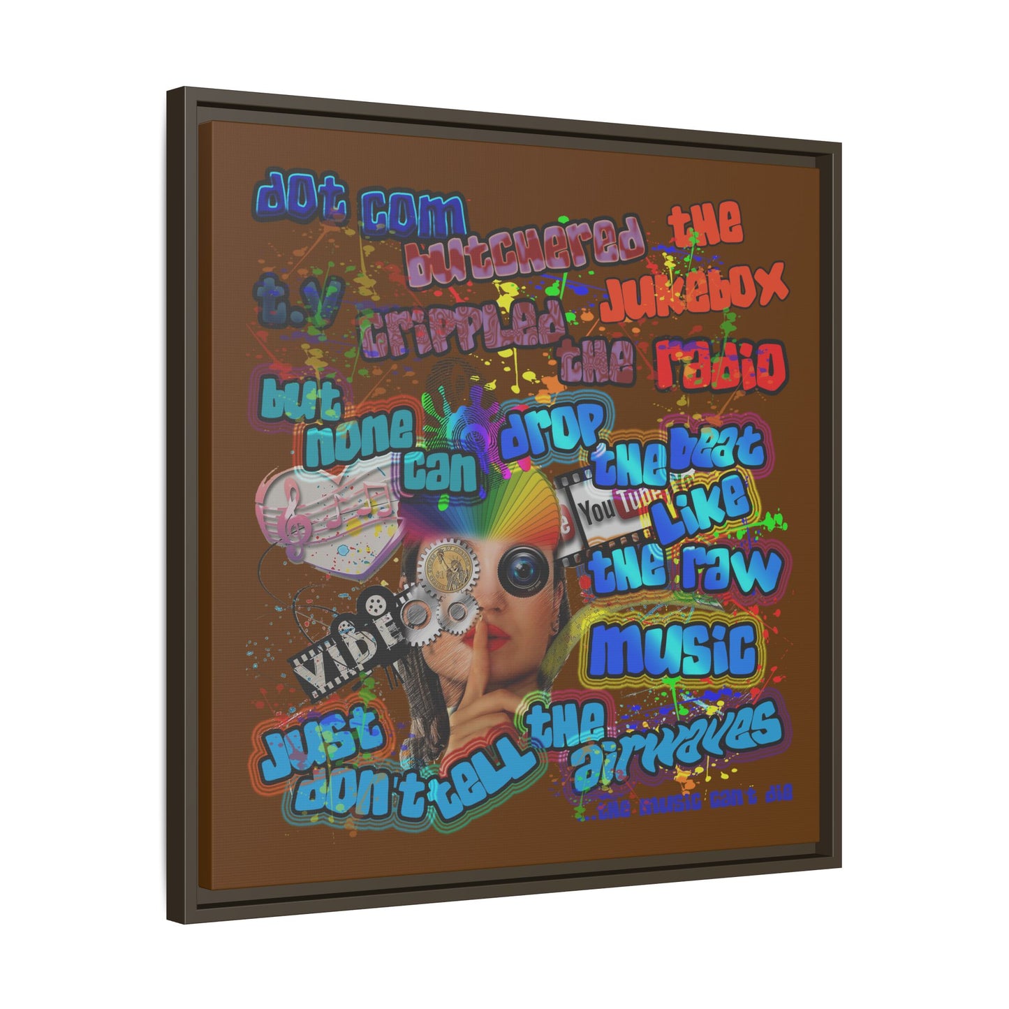 drop the beat - framed canvas art (brown)