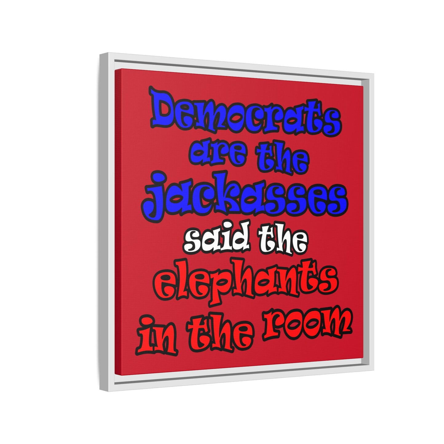 donkeys and elephants - framed canvas art (dark red)