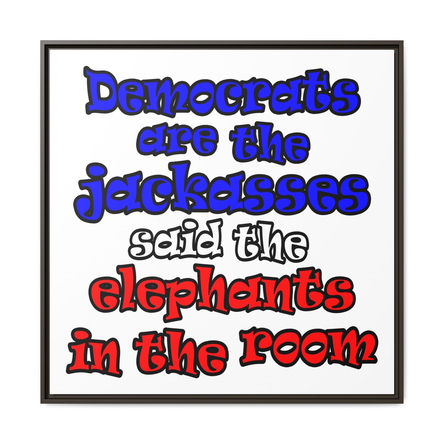 donkeys and elephants - framed canvas art (white)