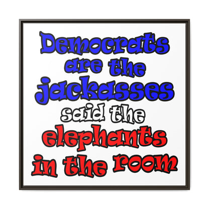 donkeys and elephants - framed canvas art (white)