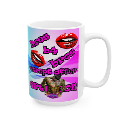 hoes b4 bros - White Mug (light blue-pink wave)