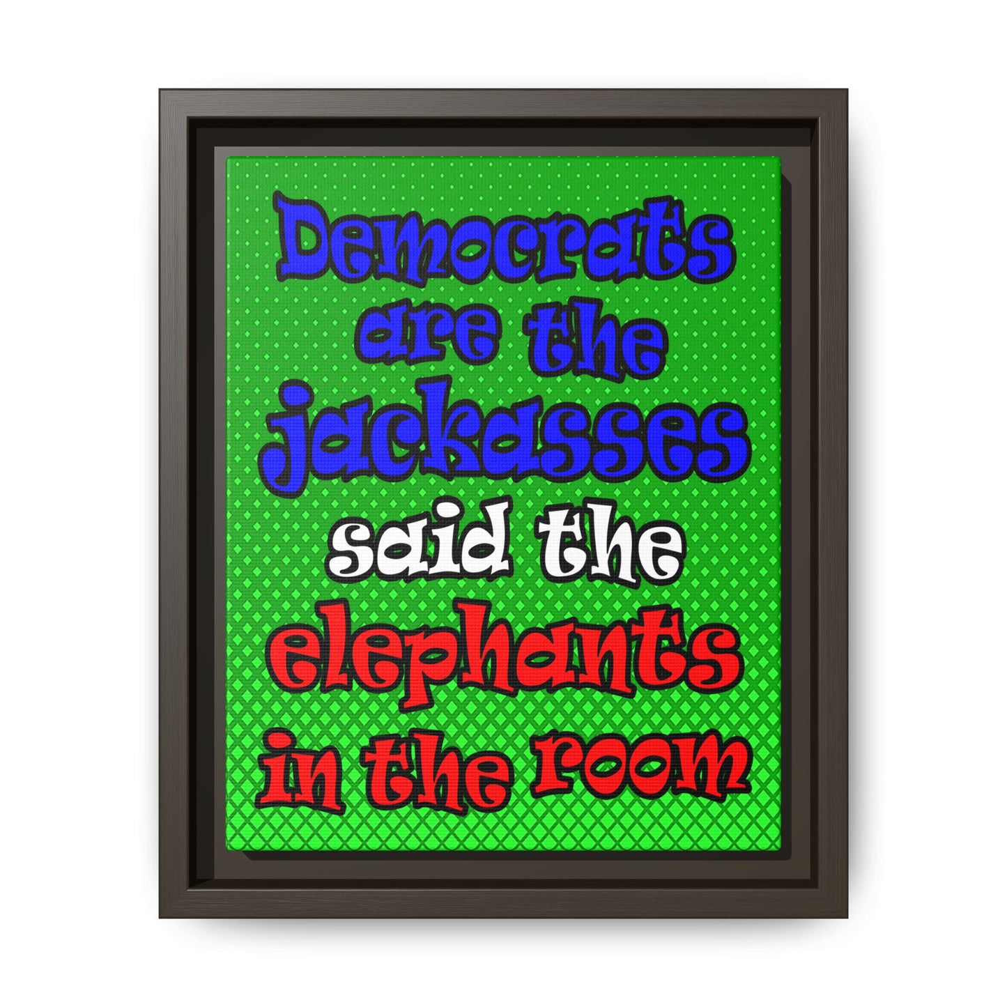 donkeys and elephants - framed canvas art (logo green)
