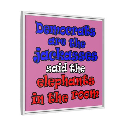 donkeys and elephants - framed canvas art (light pink)