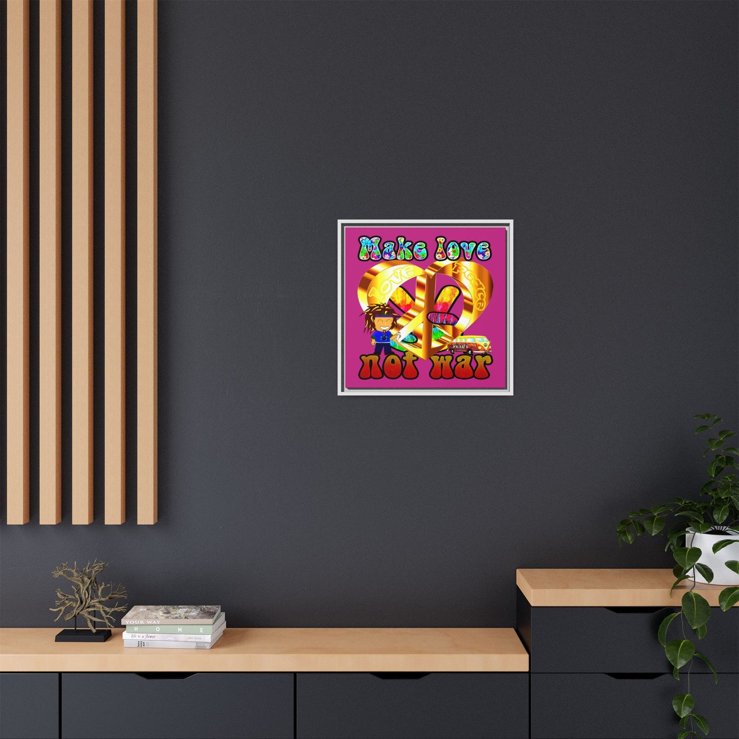 love peace - framed canvas art (pink)