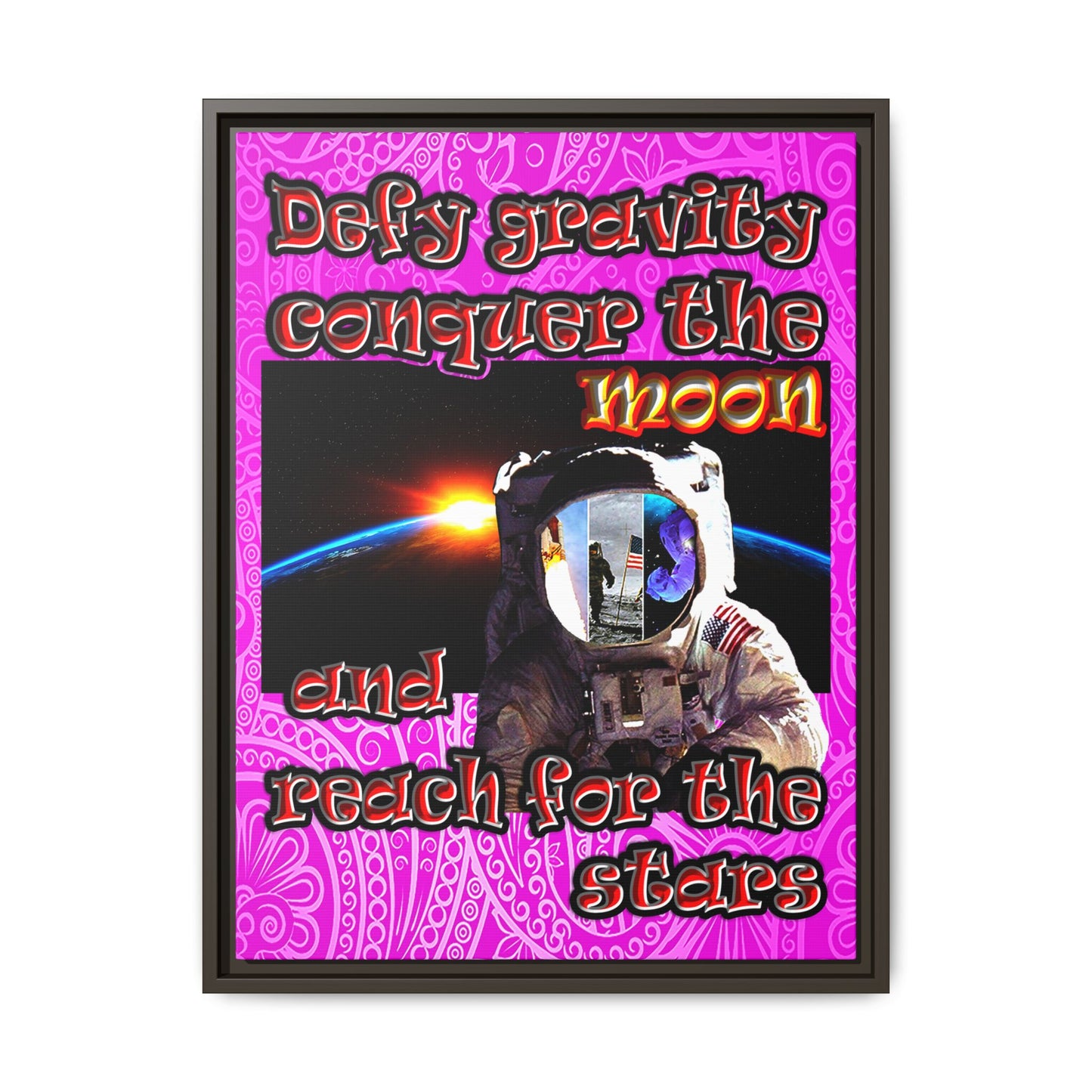 defy conquer reach - framed canvas art (pink swirl)