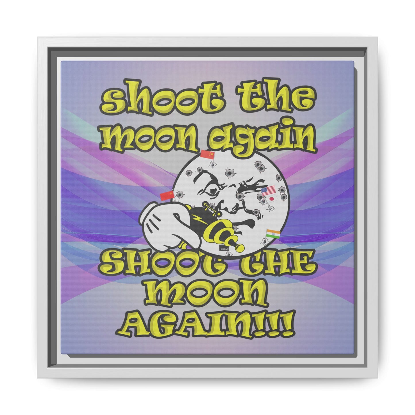 shoot the moon again - framed canvas art (light blue-pink wave)