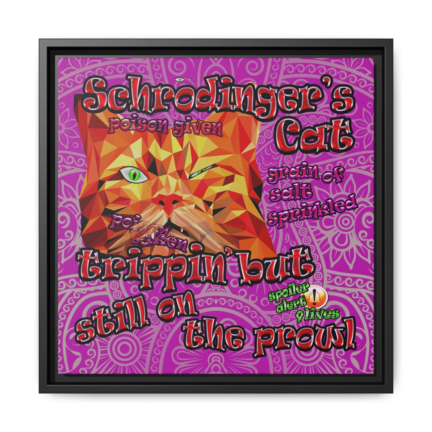 schrodinger's cat - framed canvas art (pink swirl)