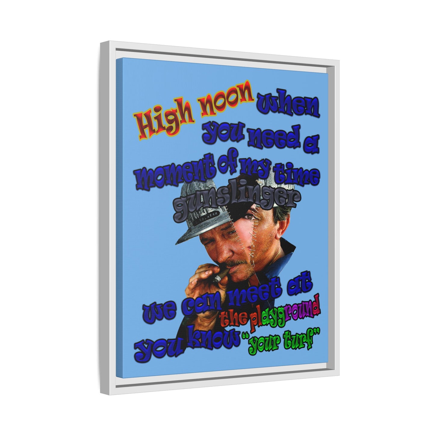 high noon - framed canvas art (light blue)