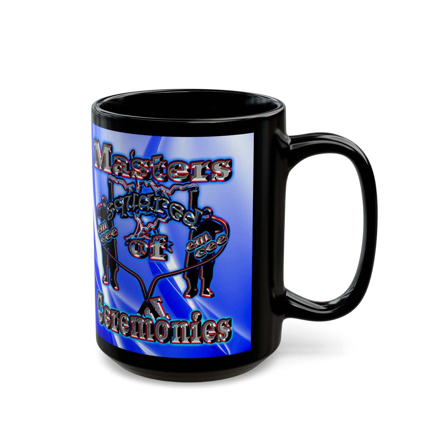 em cee squared - Black Mug (blue-white wave)