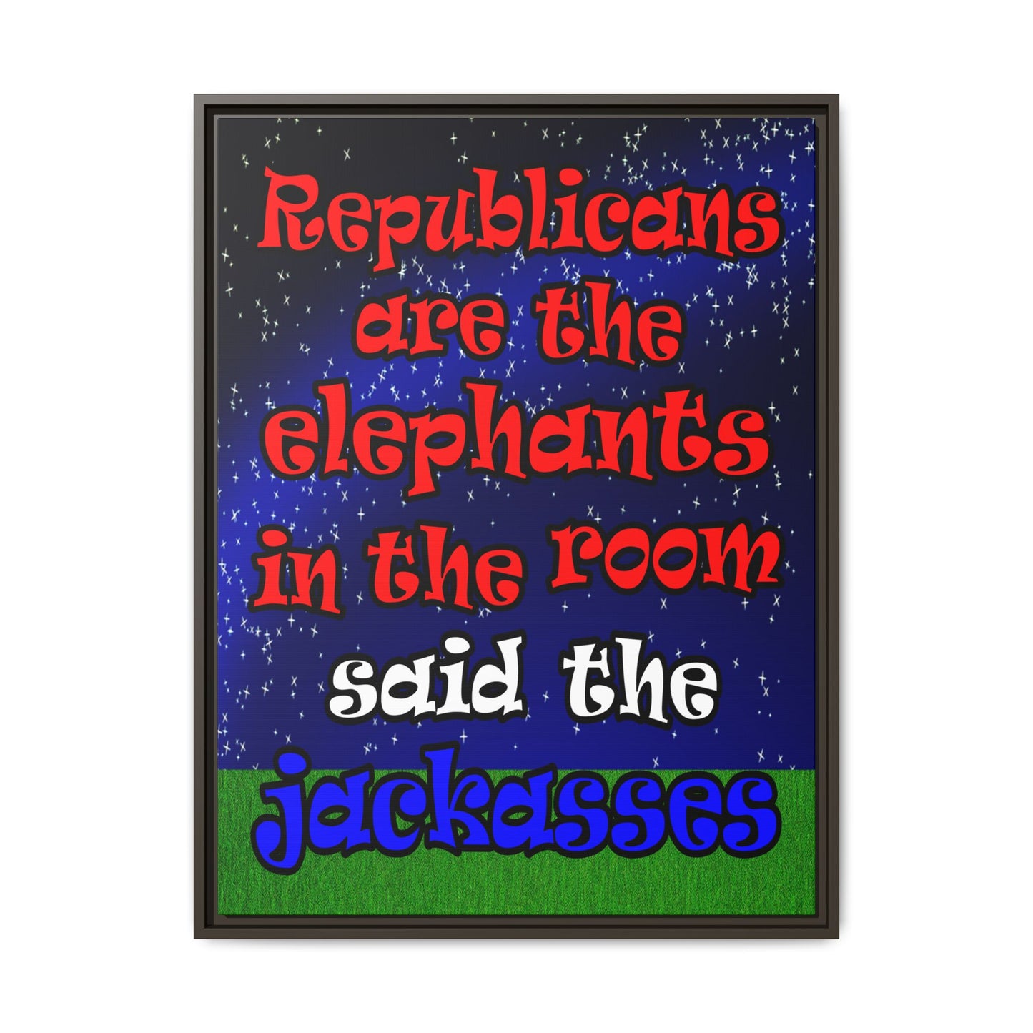 donkeys and elephants - framed canvas art ('snoops' background)