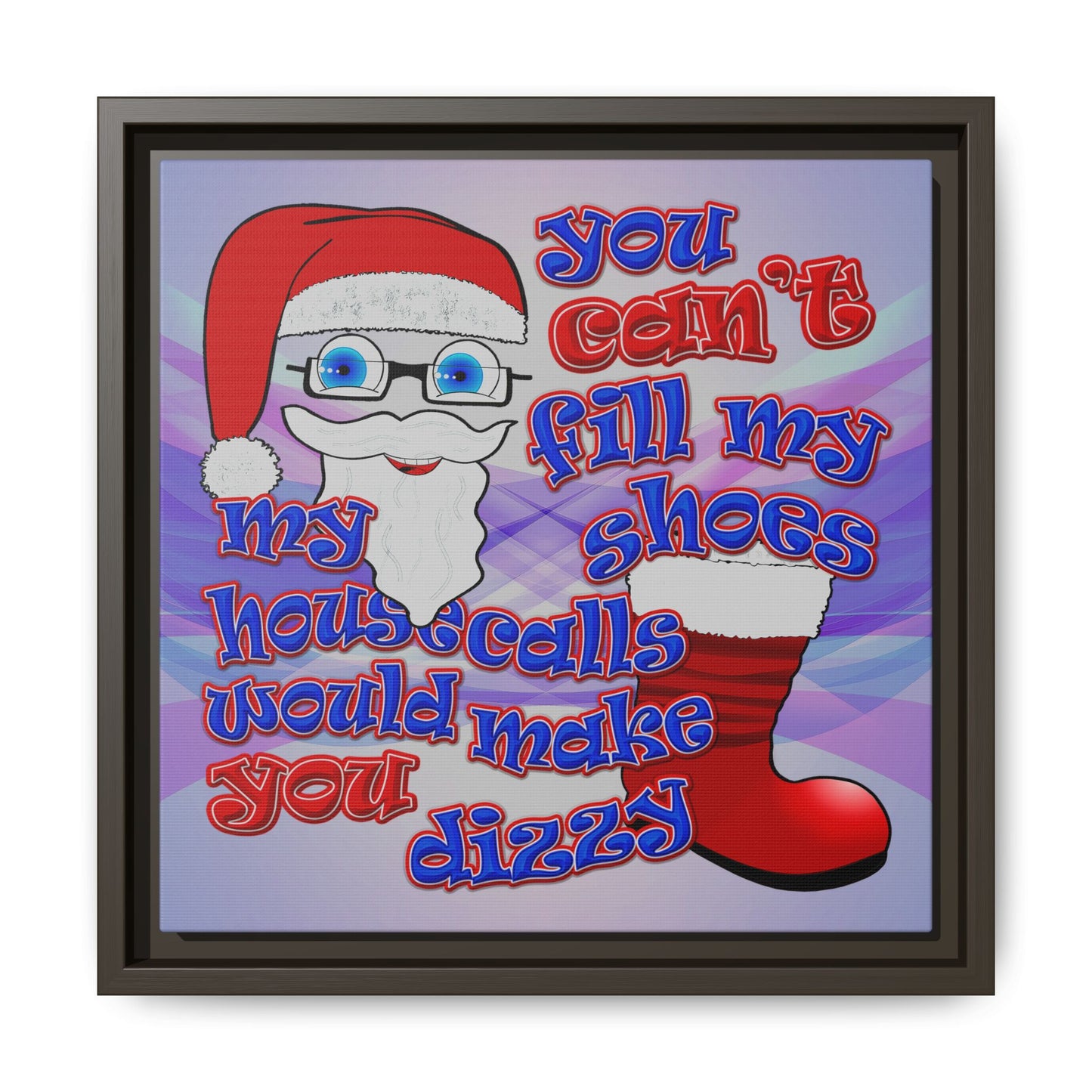 santa's shoes - framed canvas art (light blue-pink wave)