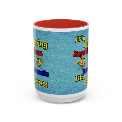 popping like popcorn - Accent Mug (faded dark blue)