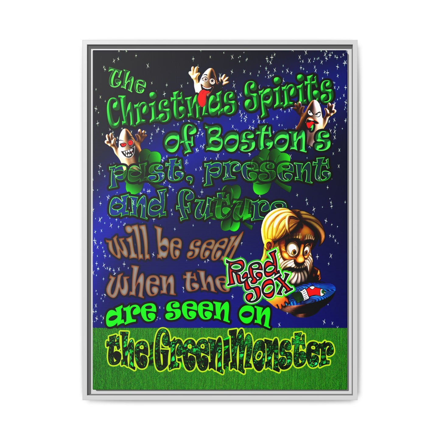 christmas spirits of boston - framed canvas art ('snoops' background)
