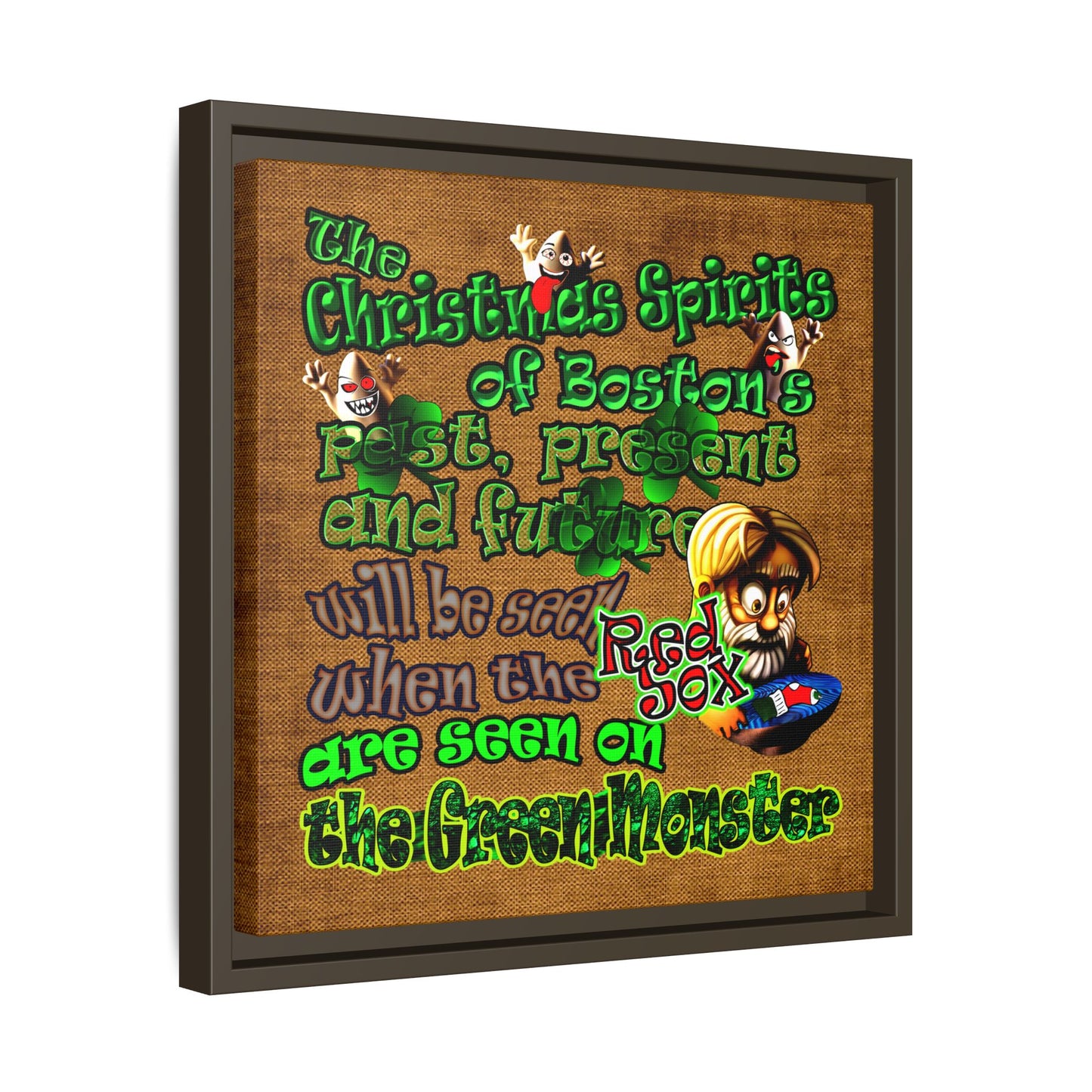 christmas spirits of boston - framed canvas art (brown papyrus)