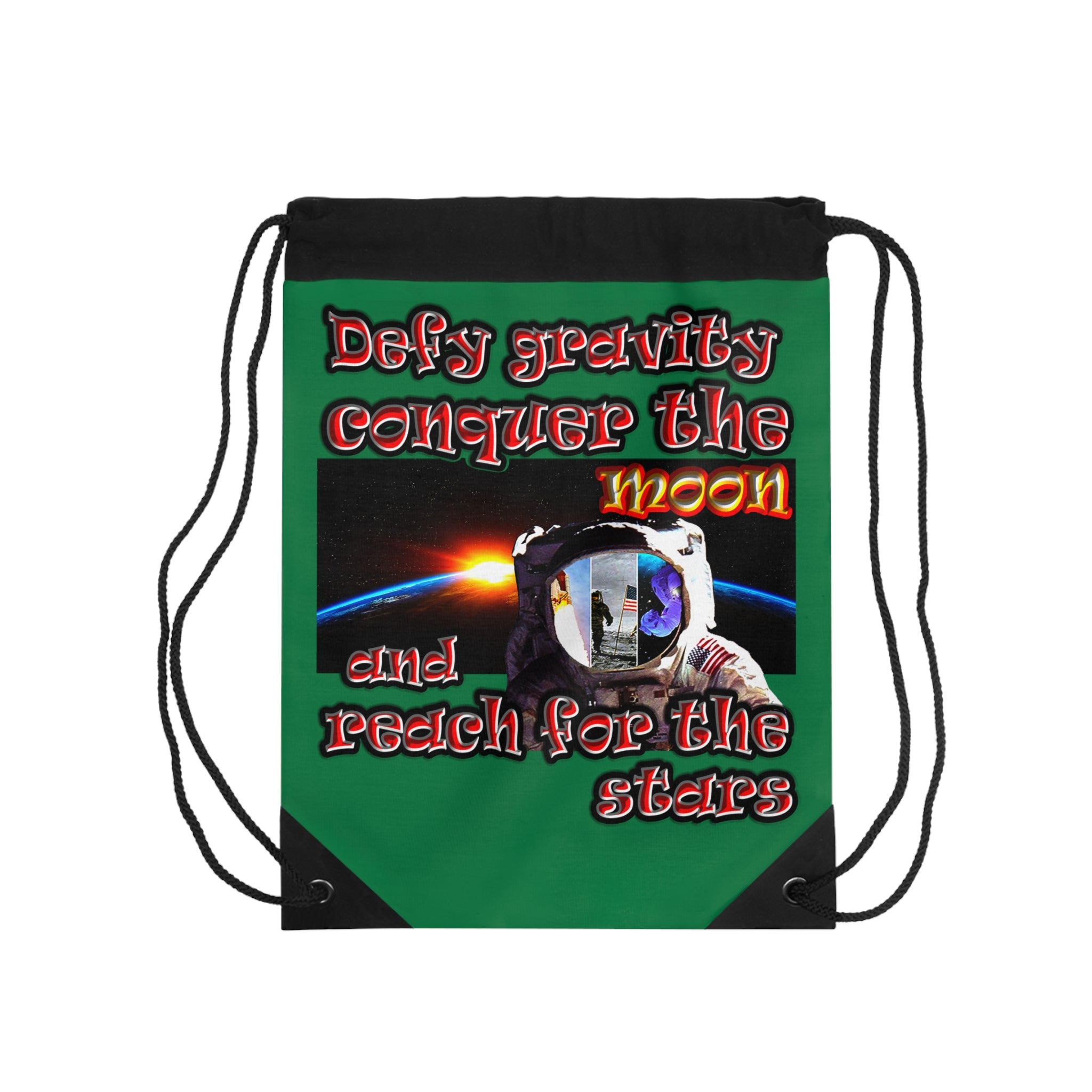 defy conquer reach - Drawstring Bag (dark green)