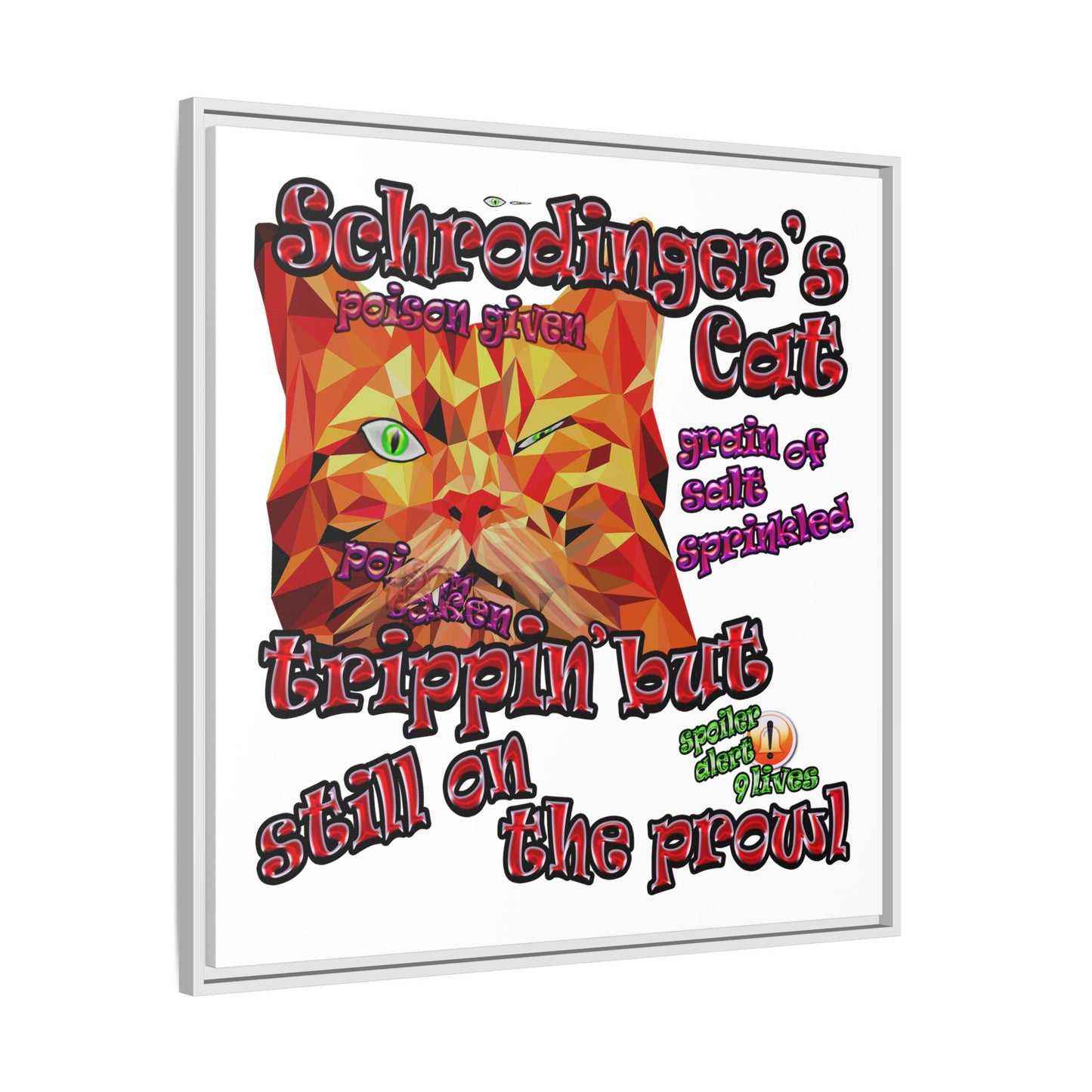 schrodinger's cat - framed canvas art (white)
