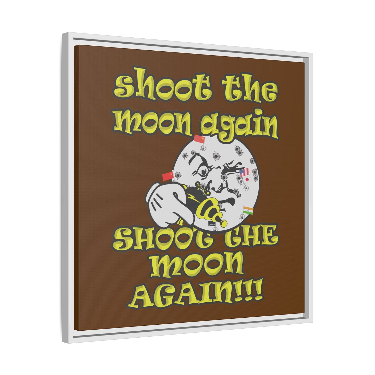 shoot the moon again - framed canvas art (brown)