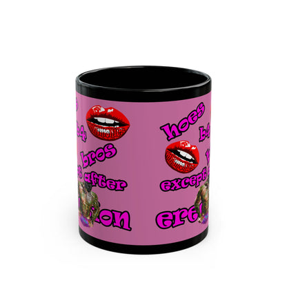 hoes b4 bros - Black Mug (light pink)