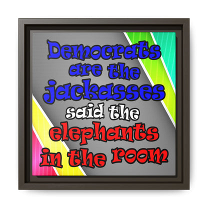 donkeys and elephants - framed canvas art (rainbow split)
