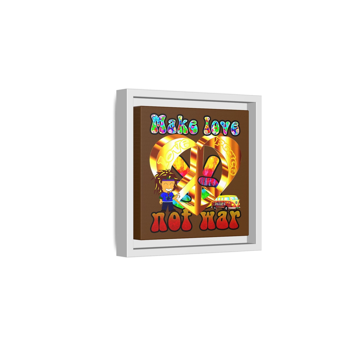 love peace - framed canvas art (brown)