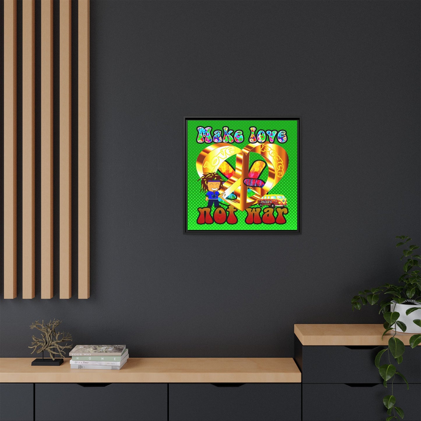 love peace - framed canvas art (logo green)