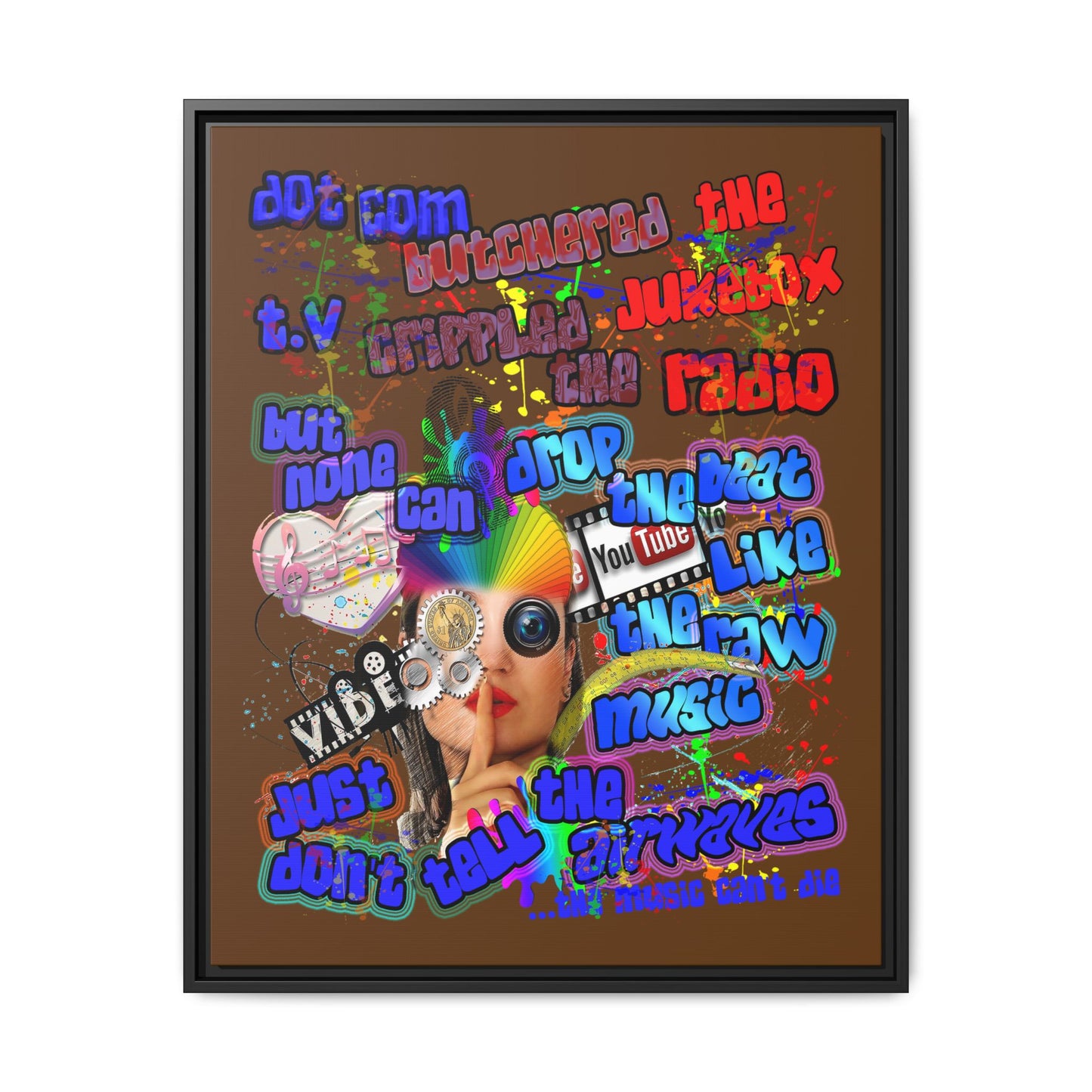 drop the beat - framed canvas art (brown)