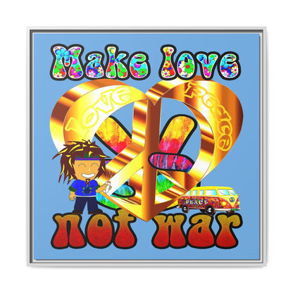 love peace - framed canvas art (light blue)