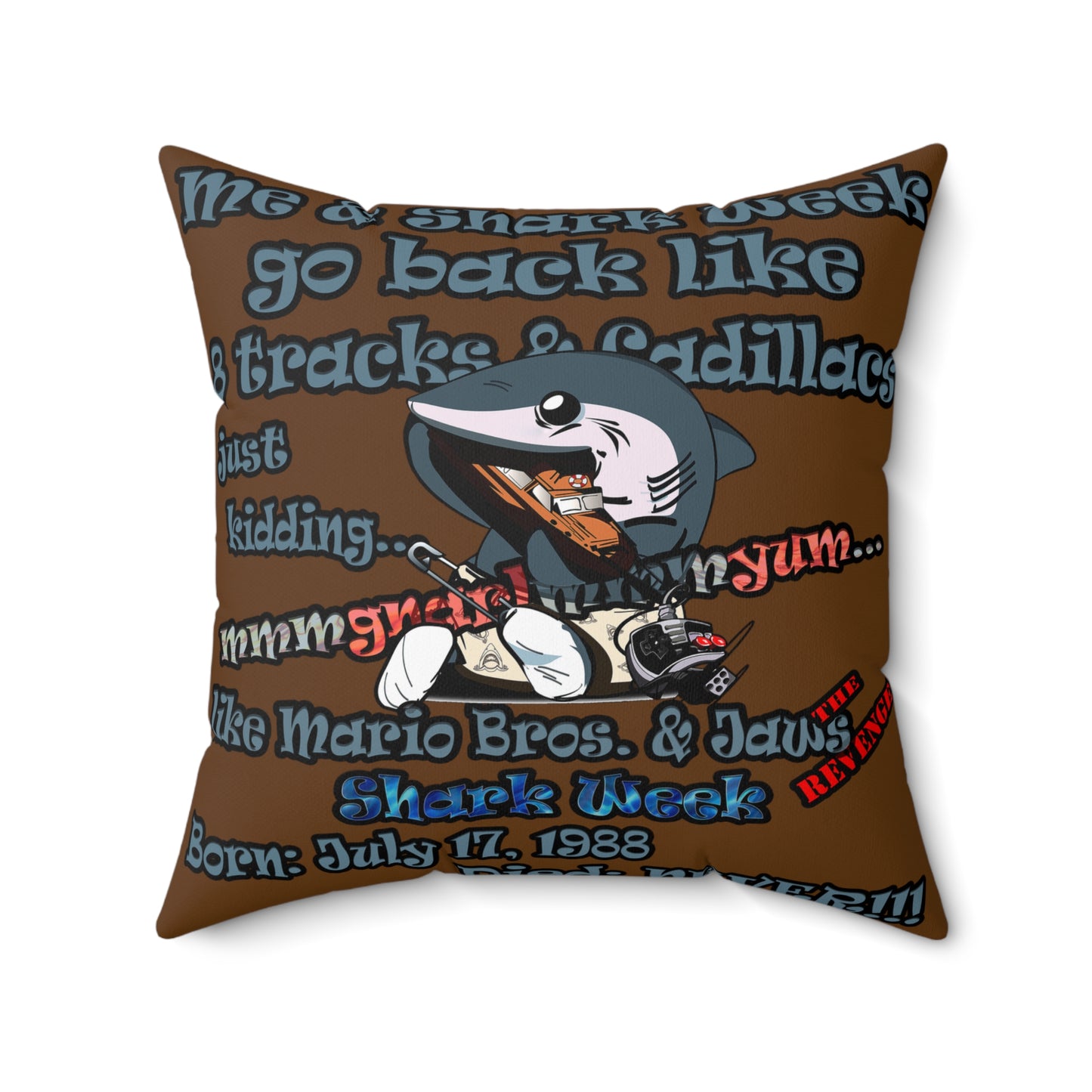 shark week - Faux Suede Square Pillow - (brown)