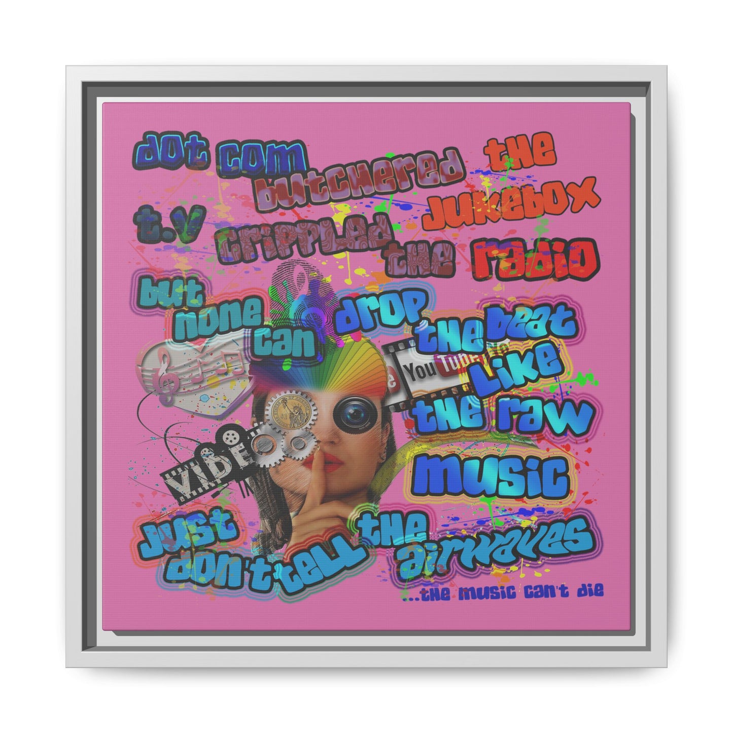 drop the beat - framed canvas art (light pink)