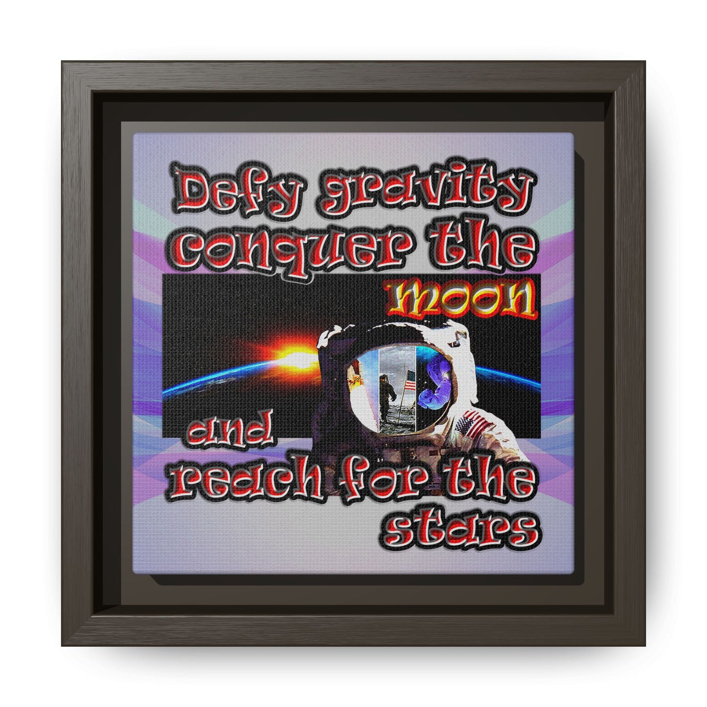 defy conquer reach - framed canvas art (light blue-pink wave)