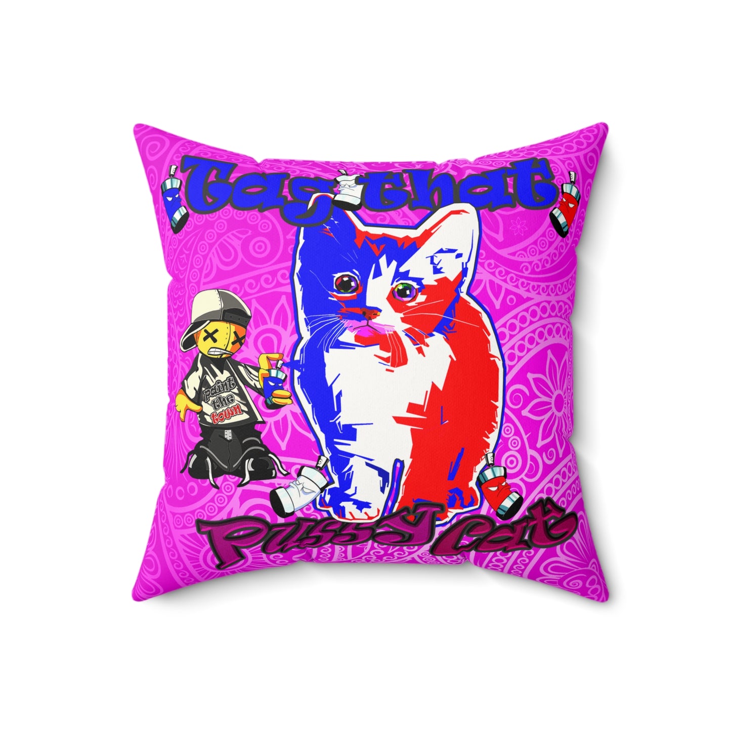 tag that - Faux Suede Square Pillow - (pink swirl)