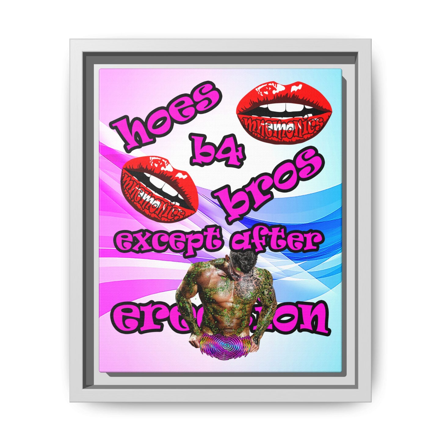 hoes b4 bros - framed canvas art (light blue-pink wave)