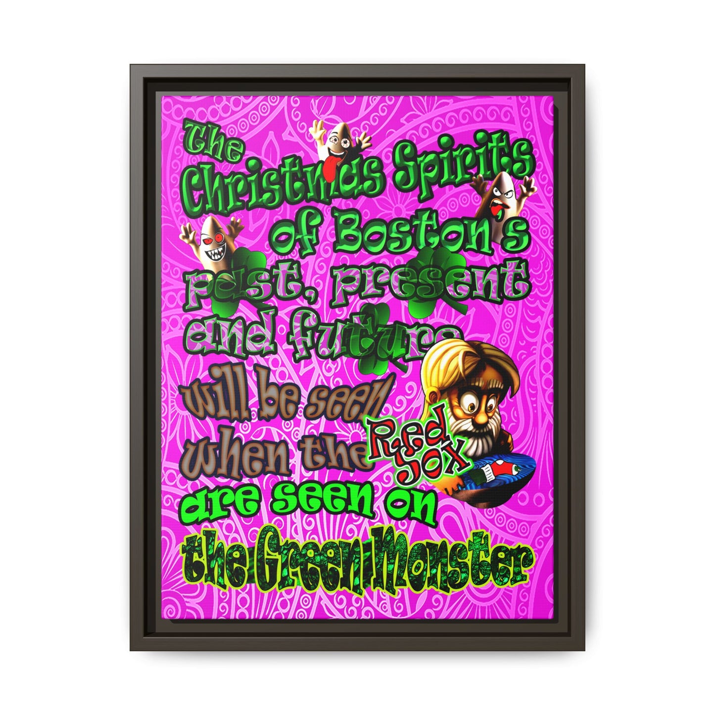 christmas spirits of boston - framed canvas art (pink swirl)