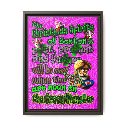 christmas spirits of boston - framed canvas art (pink swirl)