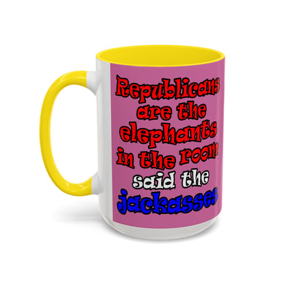donkeys and elephants - Accent Mug (light pink)