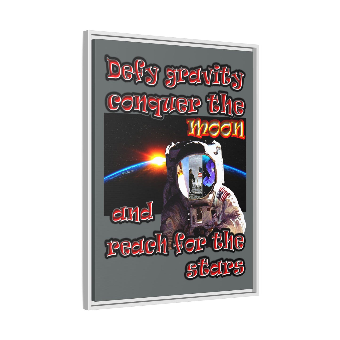 defy conquer reach - framed canvas art (dark grey)