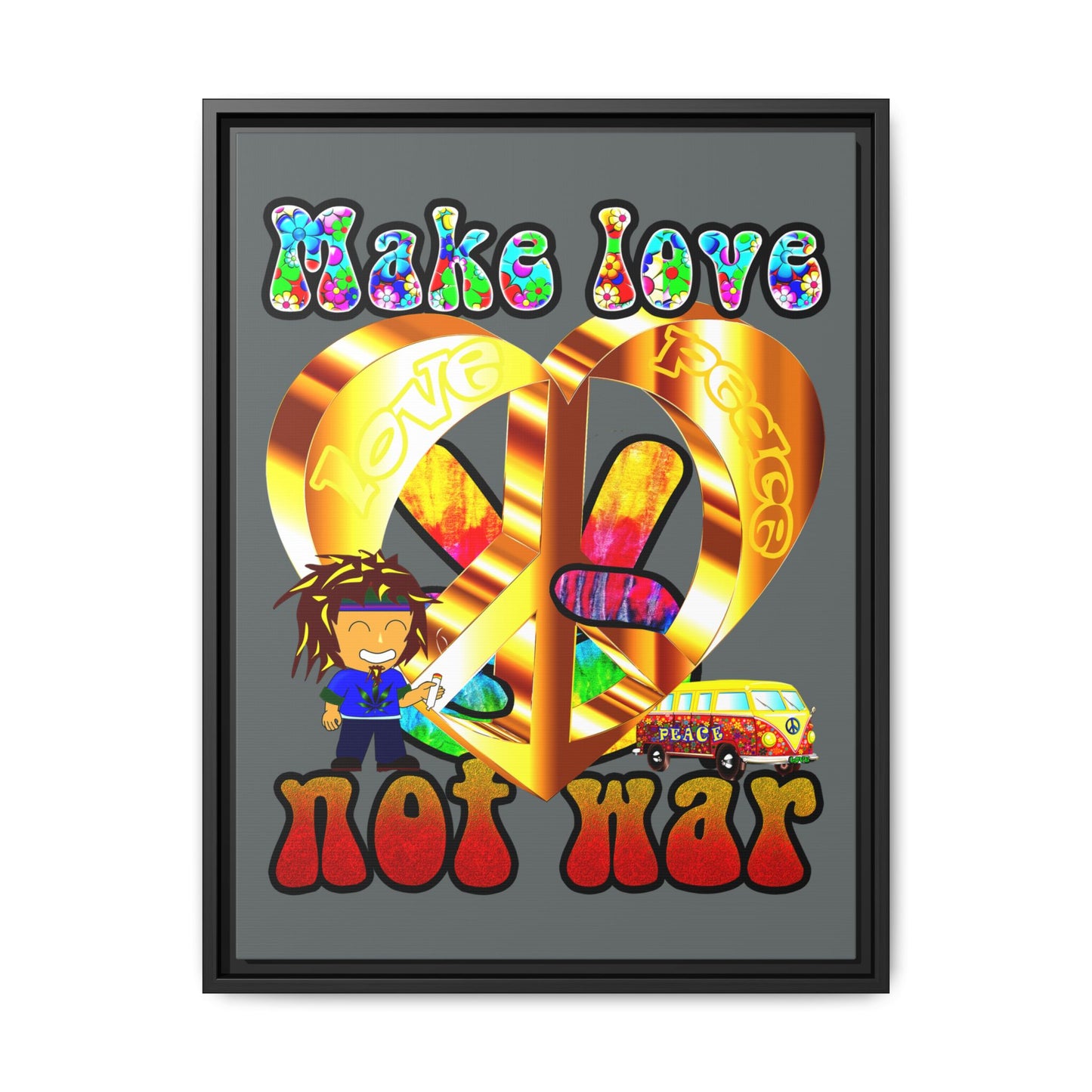 love peace - framed canvas art (dark grey)