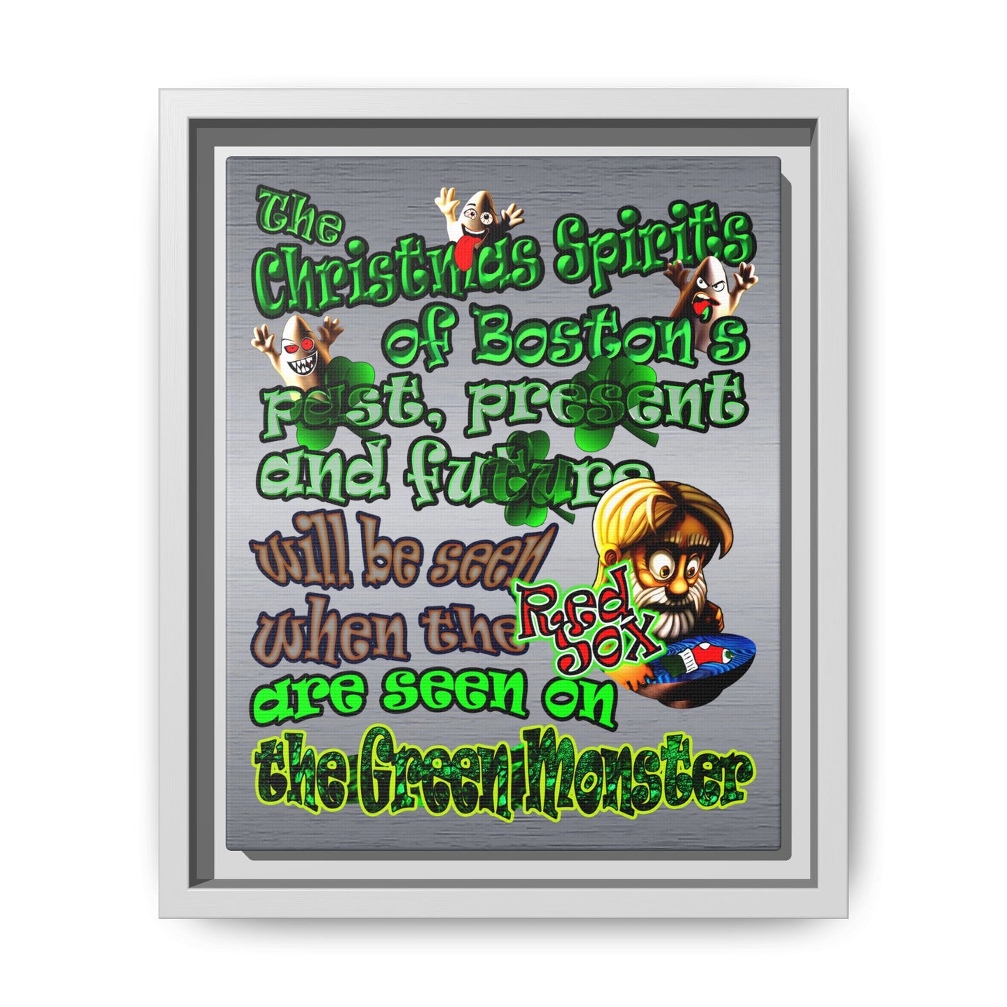 christmas spirits of boston - framed canvas art (brushed nickel)