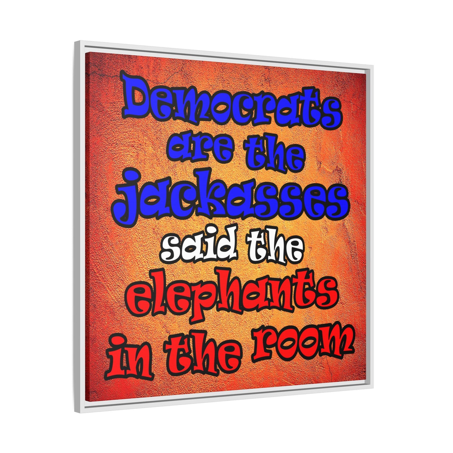 donkeys and elephants - framed canvas art (burnt orange)